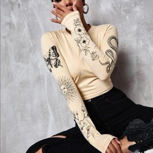 Butterfly and floral long sleeve crop top